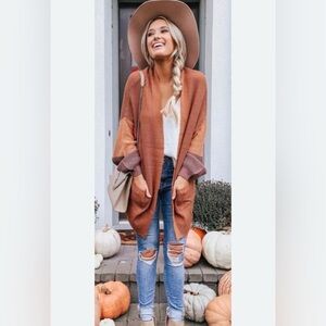 BDG Charlie Dolman Colorblock Knit Open Cardigan.